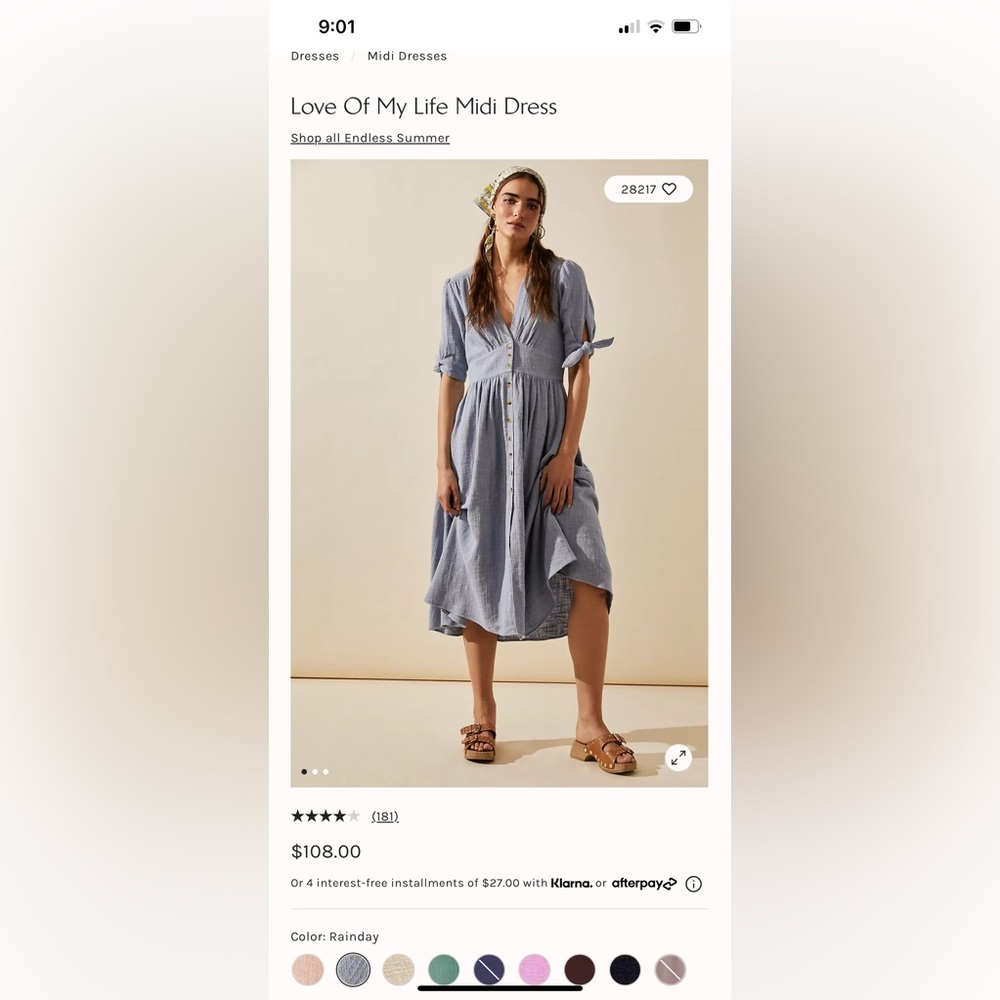 Free People - Love of my Life MIDI Dress - Size Small - light Blue